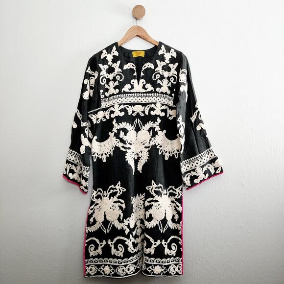 Sana Safinaz Floral Embroidered Tunic Midi Dress - Dark Grey - Size M - Picture 1 of 12